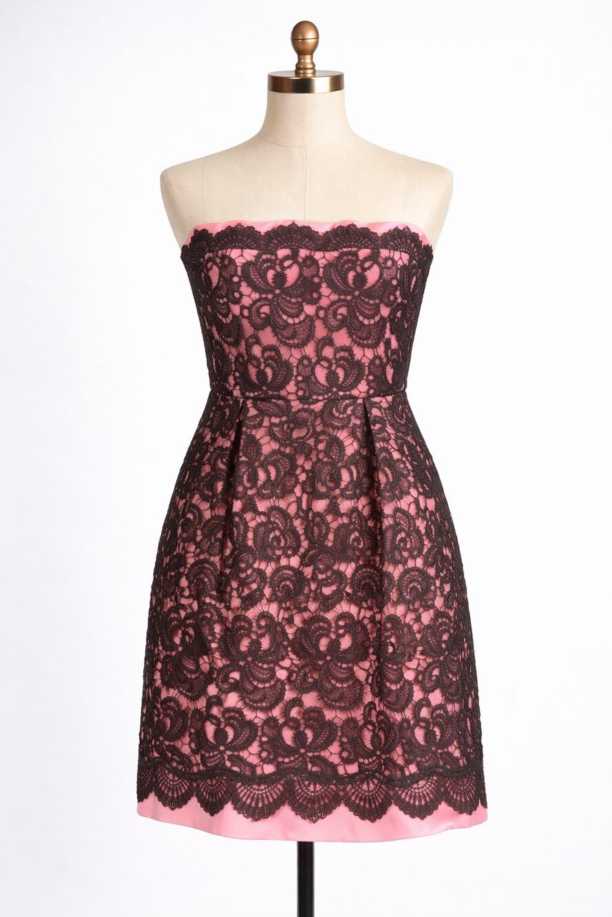 Milly | Lace Floral Strapless Pink Brown Dress 4